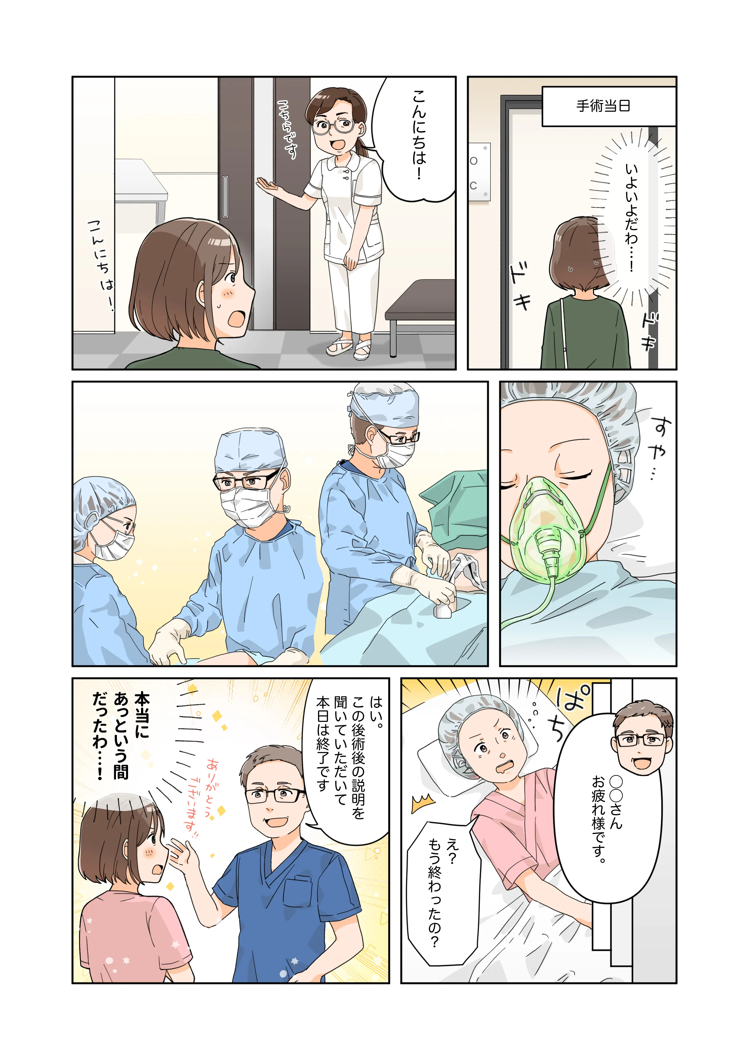 下肢静脈瘤の手術当日の様子をあらわした漫画