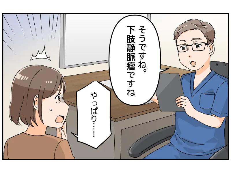 「そうですね。下肢静脈瘤ですね」「やっぱり、、！」