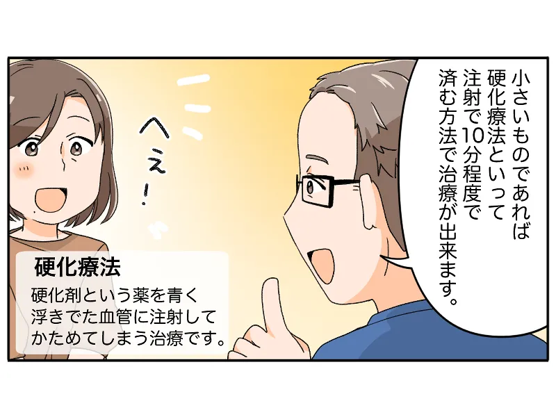 「小さいものであれば硬化療法といって注射で１０分程度で済む治療が出来ます」